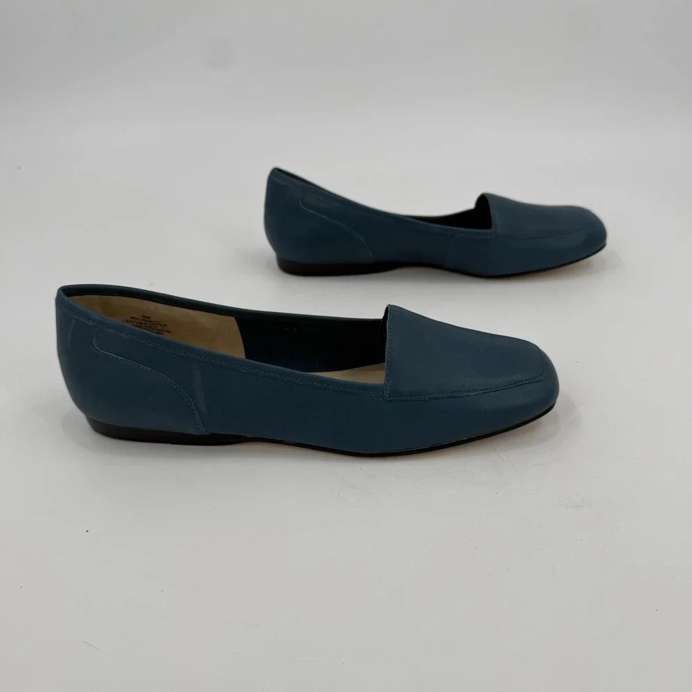 Bandolino Women's 8M Blue Teal Leather Loafers Slip On Flats Square Toe